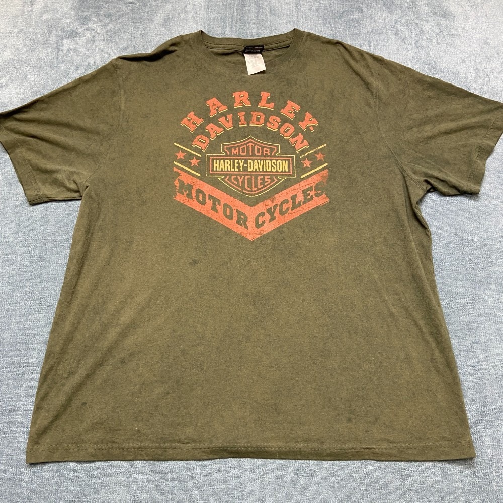 Harley-Davidson TAKU T Shirt Mens 2XL Olive Green Cotton Crew Neck Short Sleeve